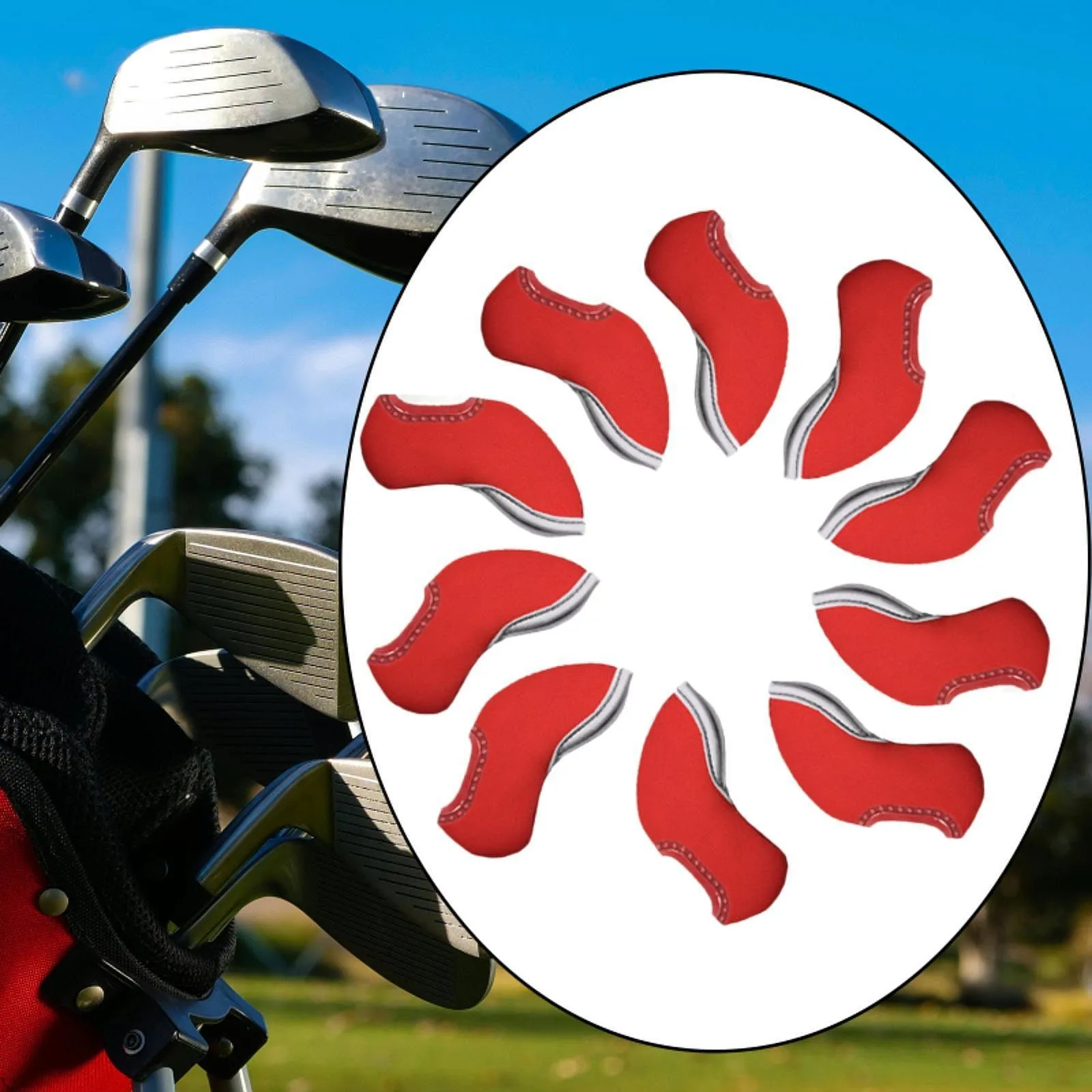 10 Pieces Golf Head Cover Protective Sleeves for Golf Cue Golf Games Outdoor Red