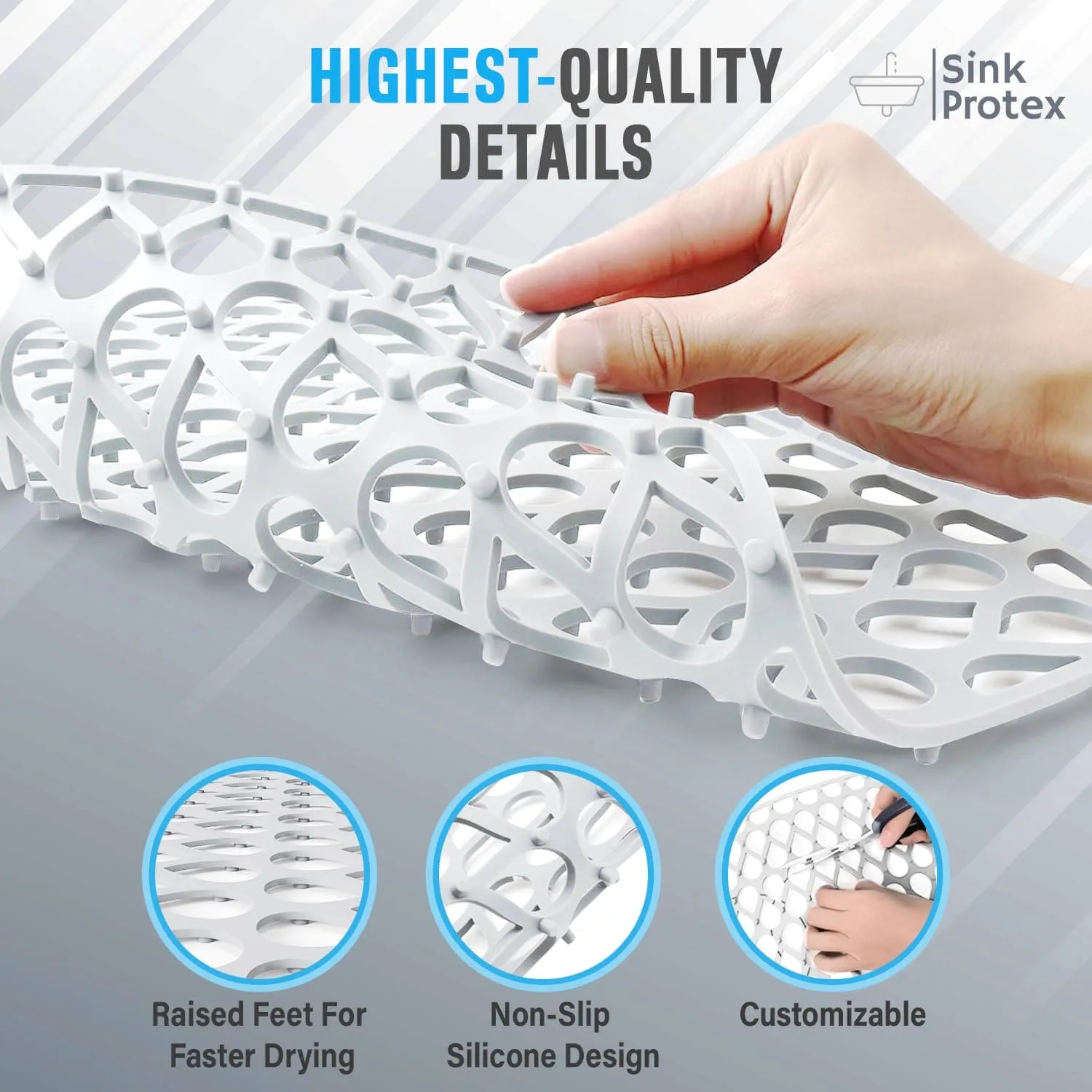 2 Pack Sink Protectors for Kitchen Sink, 13.4"x11.4" Non-Slip Silicone Sink Mats Protect Your Stainless Steel Bottom of Kitchen Sink or Drying Rack, Eco-Friendly & Stain-Free Kitchen Sink Mat - White