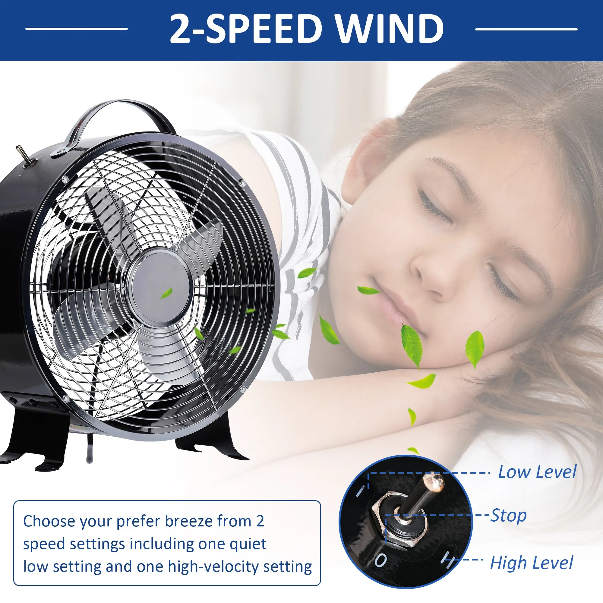 26cm 2-Speed Electric Table Desk Fan w/ Safety Guard Anti-Slip Feet Portable Personal Cooling Fan Home Office Bedroom Black