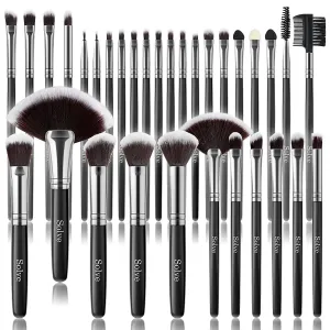 32-Piece Makeup Brush Set with Wooden Handles - Versatile Brushes for Face & Eye Makeup