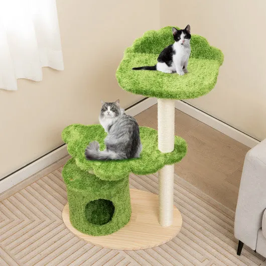 38 Inch Cute Cat Tree for Indoor Cats with Fully Wrapped Sisal Scratching Posts-Green