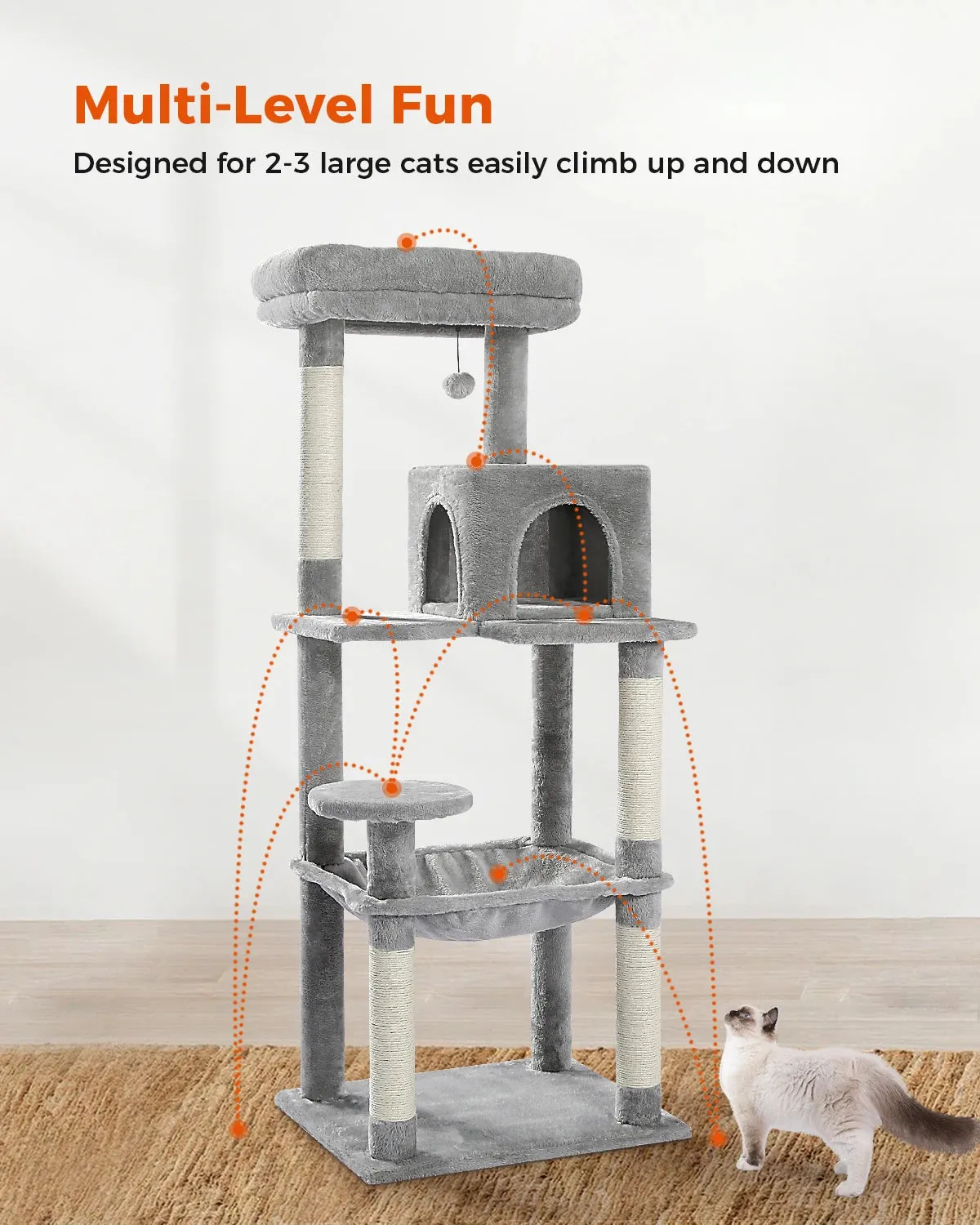 5-Level Cat Tree Tower with Hammock and Perch