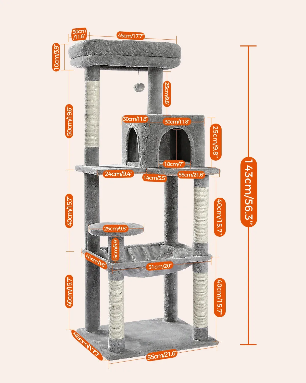 5-Level Cat Tree Tower with Hammock and Perch