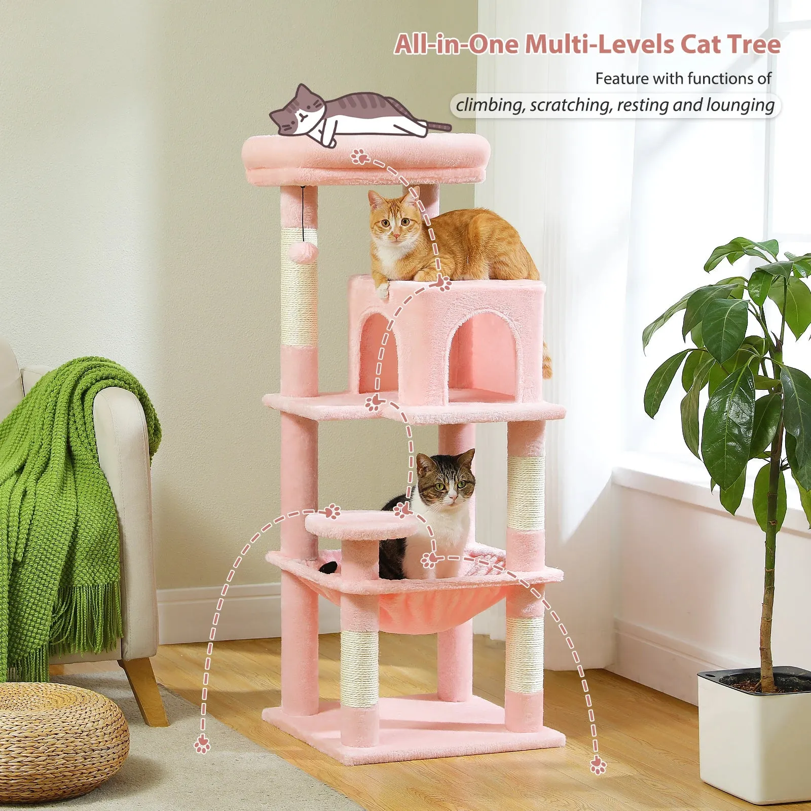 5-Level Indoor Cat Tree with Metal Frame and Top Perch