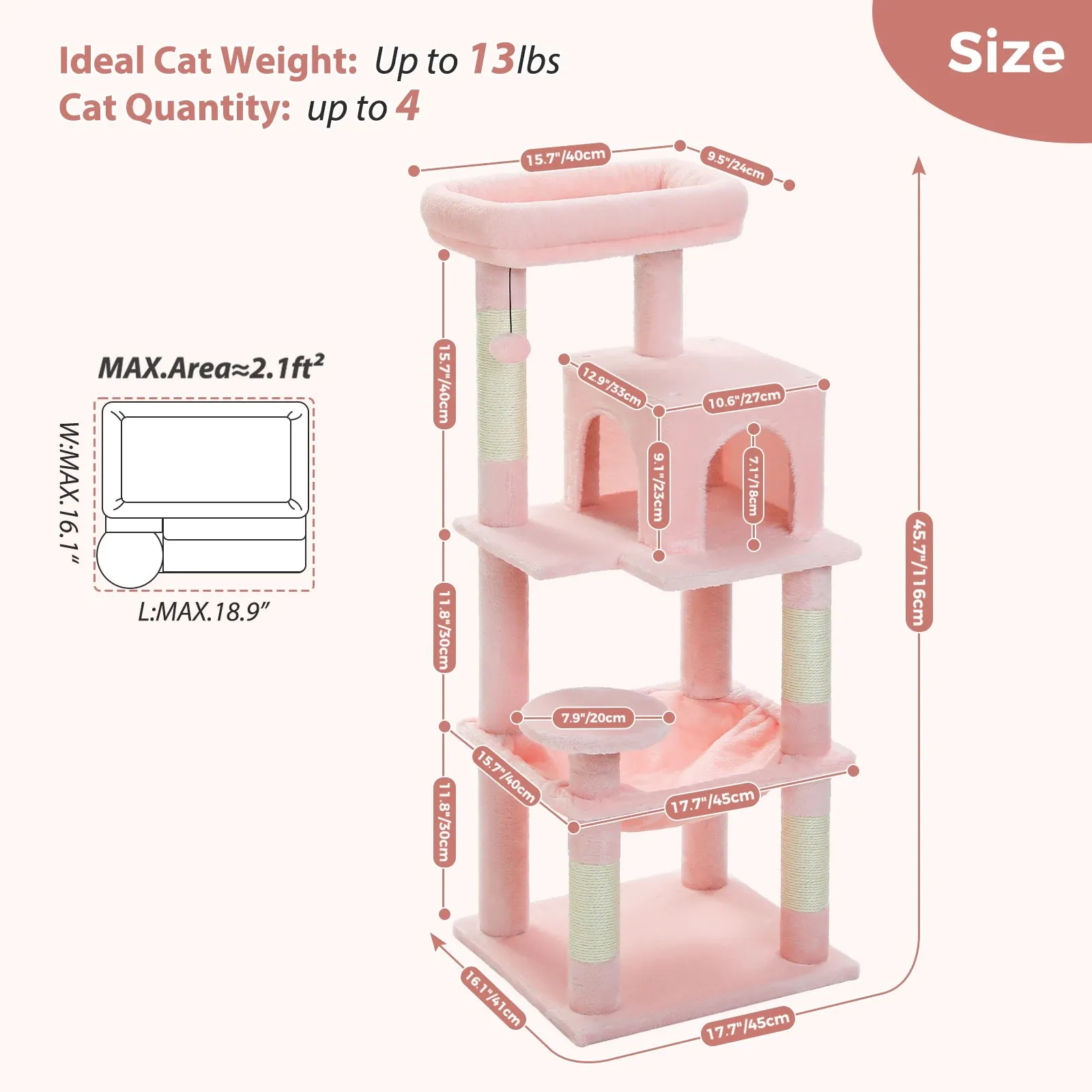 5-Level Indoor Cat Tree with Metal Frame and Top Perch