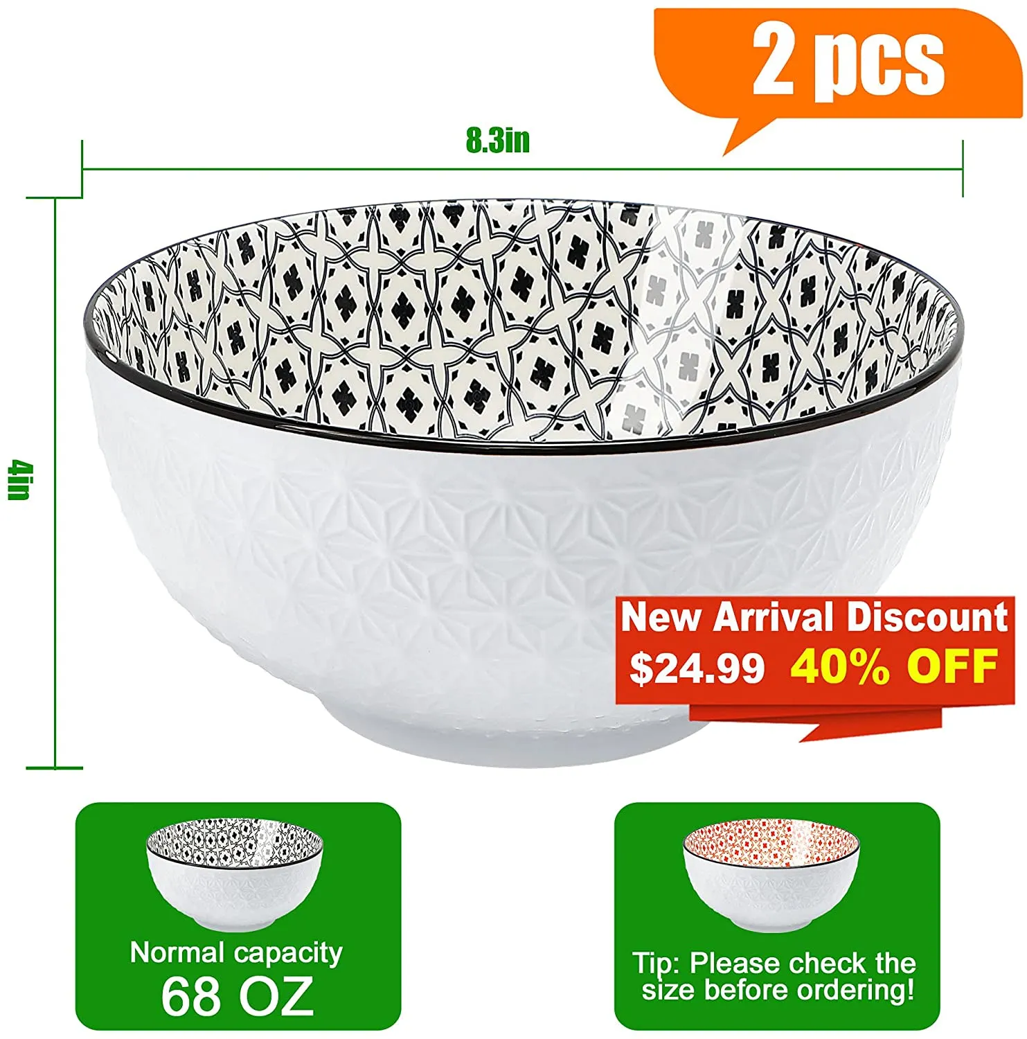 68 OZ Super Round Fine Porcelain Cereal  Bowl Set