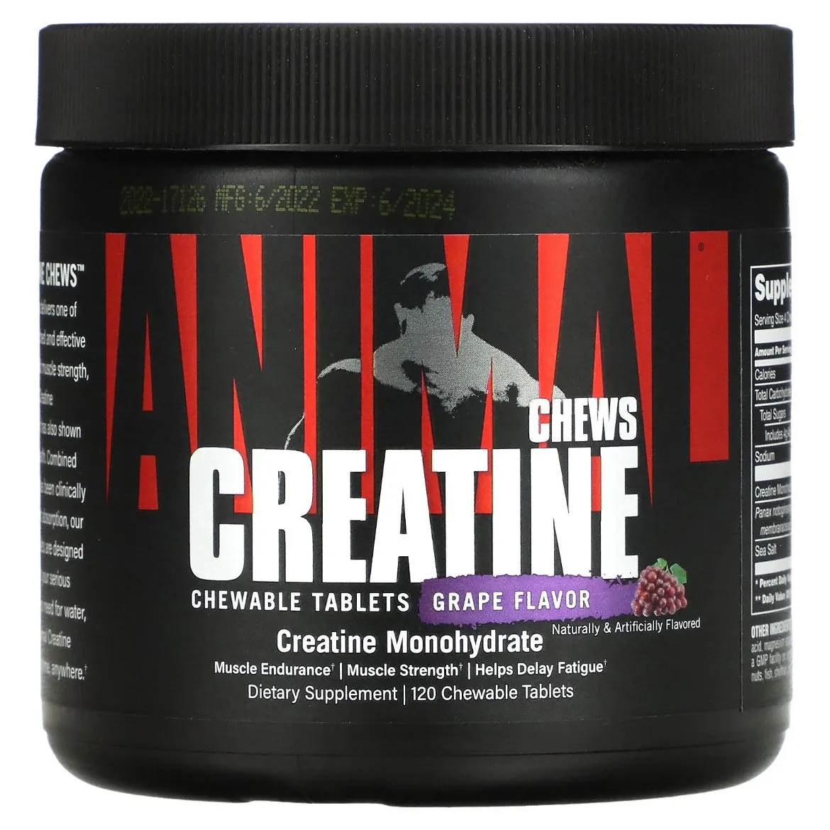 Animal Creatine Chews 120 Chewable Tablets Grape Exp Feb 2026