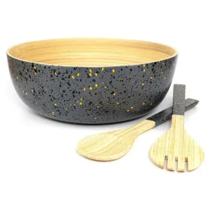 Bamboo Salad Bowl & Serving Spoons - Large Handmade Eco-Friendly Bowl