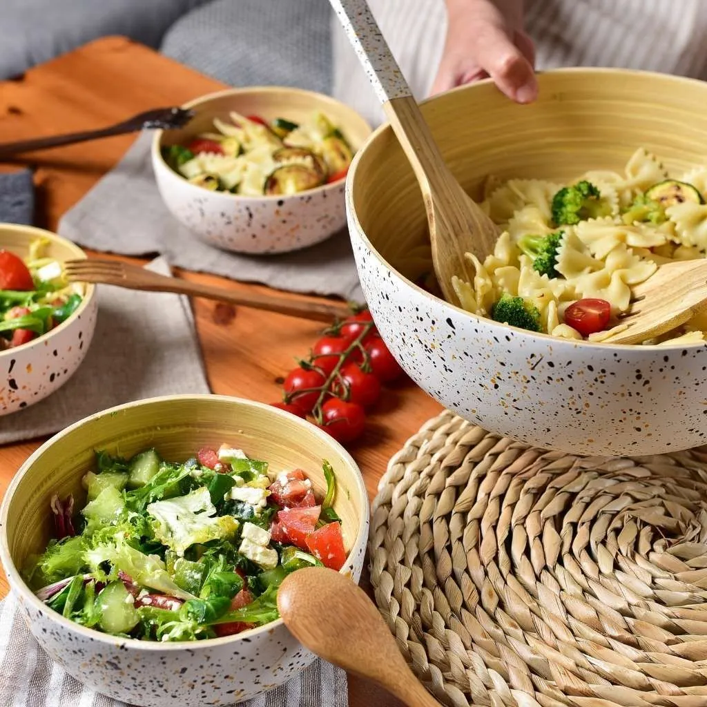 Bamboo Salad Bowl & Serving Spoons - Large Handmade Eco-Friendly Bowl