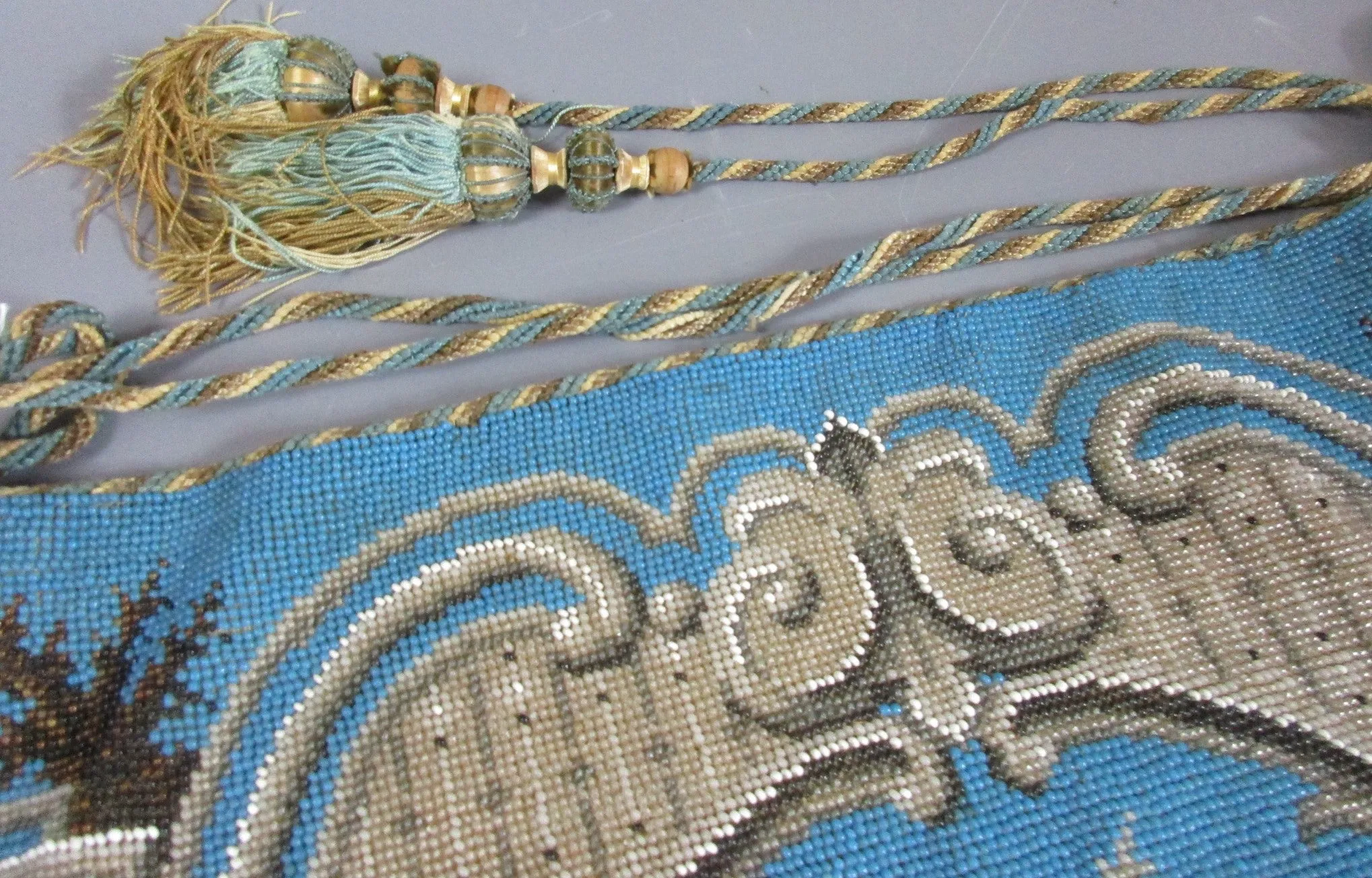 Beadwork Flag Pendant Antique Victorian c1870