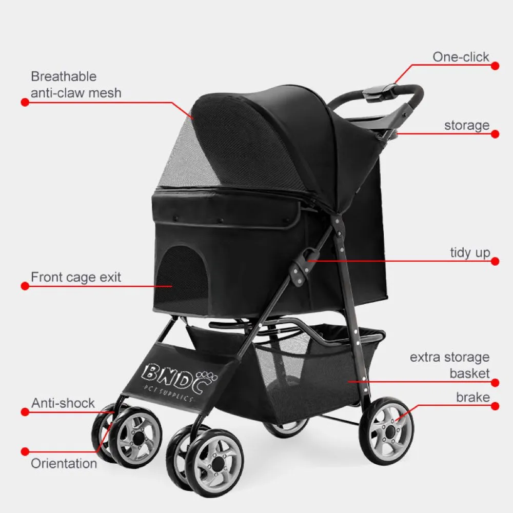 BNDC Pet Stroller 102 For Cats & Dogs (Black)