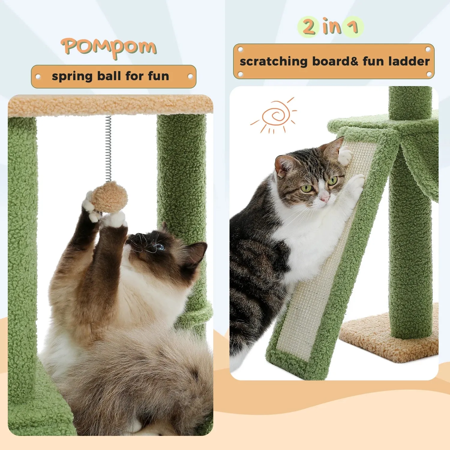 Cactus Floor-to-Ceiling Cat Tree - 7-Tier Climbing Tower with Hammocks & Condos