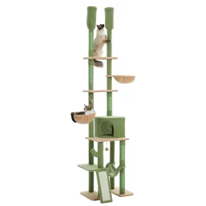 Cactus Floor-to-Ceiling Cat Tree - 7-Tier Climbing Tower with Hammocks & Condos