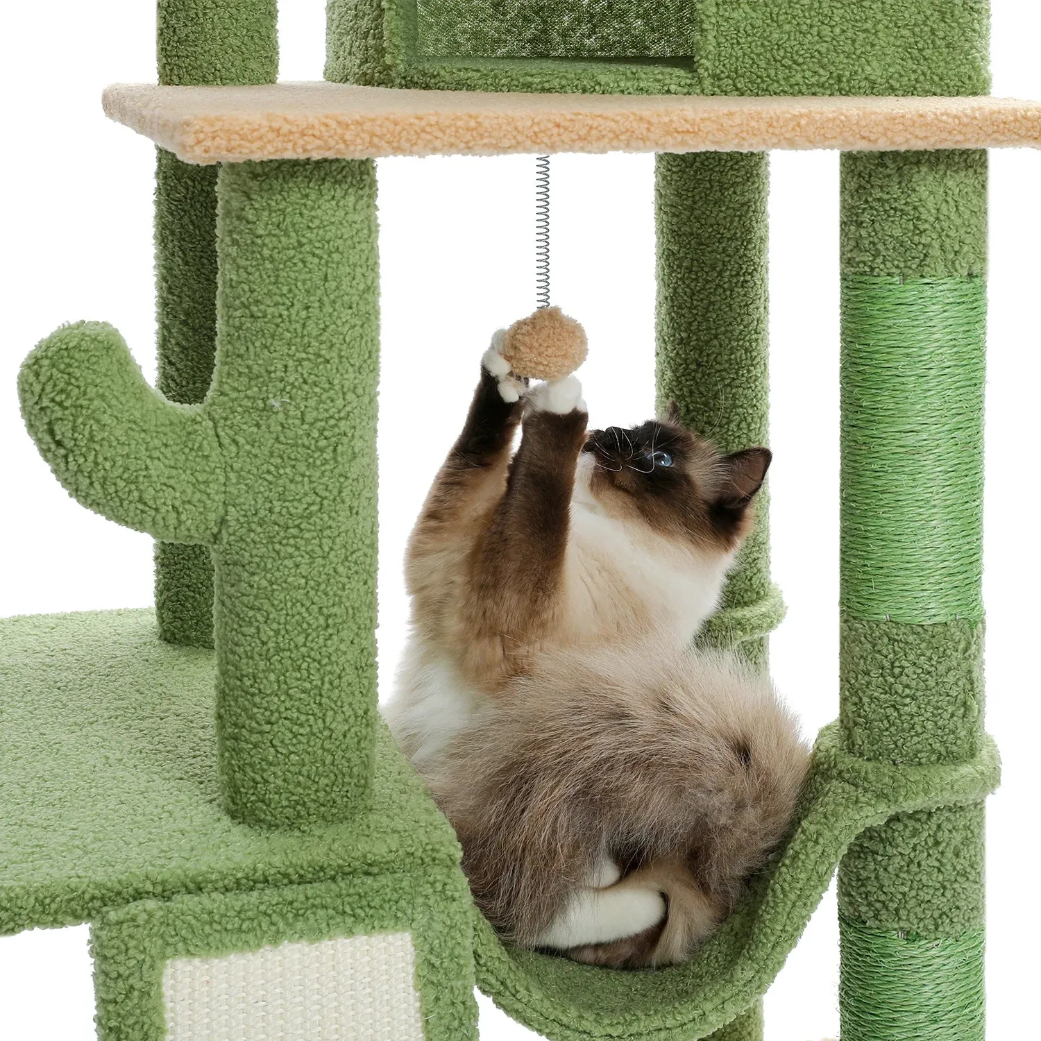 Cactus Floor-to-Ceiling Cat Tree - 7-Tier Climbing Tower with Hammocks & Condos