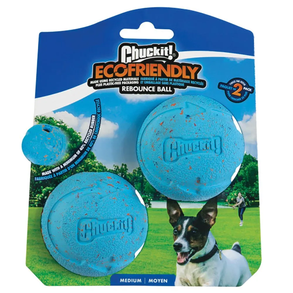 Chuckit Rebounce Recycled Rubber Ball Medium Dog Toy 2 Pack^^^