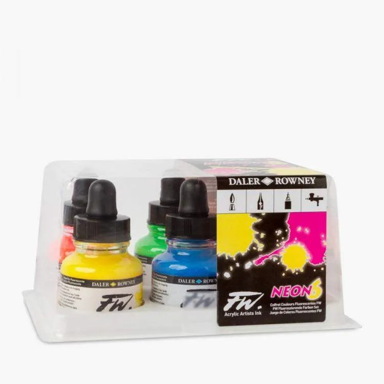 Daler Rowney FW Acrylic Ink 6 Neon Color Set 29.5ml