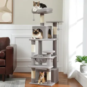 Deluxe Cat Tree Tower for Large Cats - 136cm Height with Hammocks, Condos, and Scratching Posts