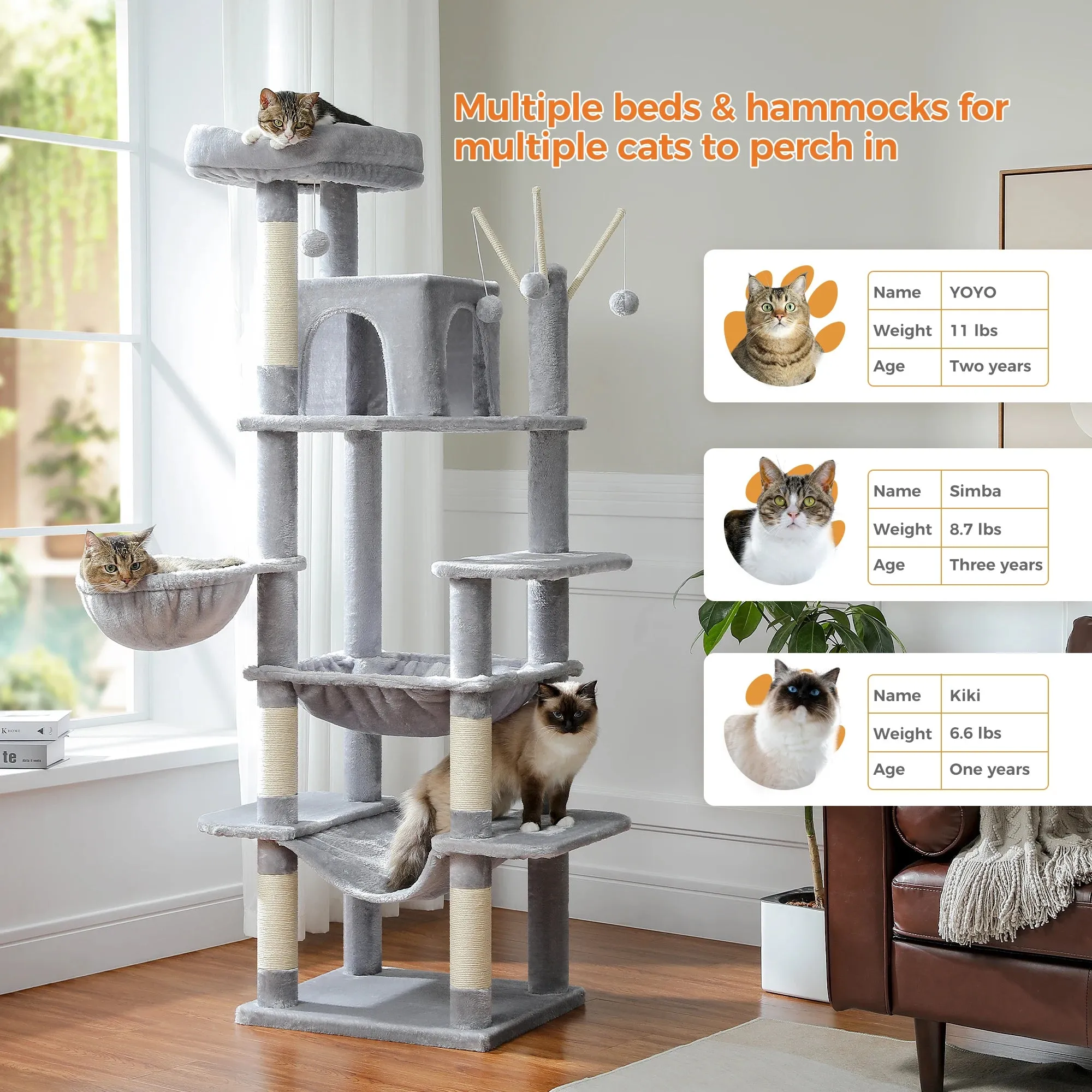 Deluxe Multi-Cat Tower Tree - 175cm High with 6-Tier Structure