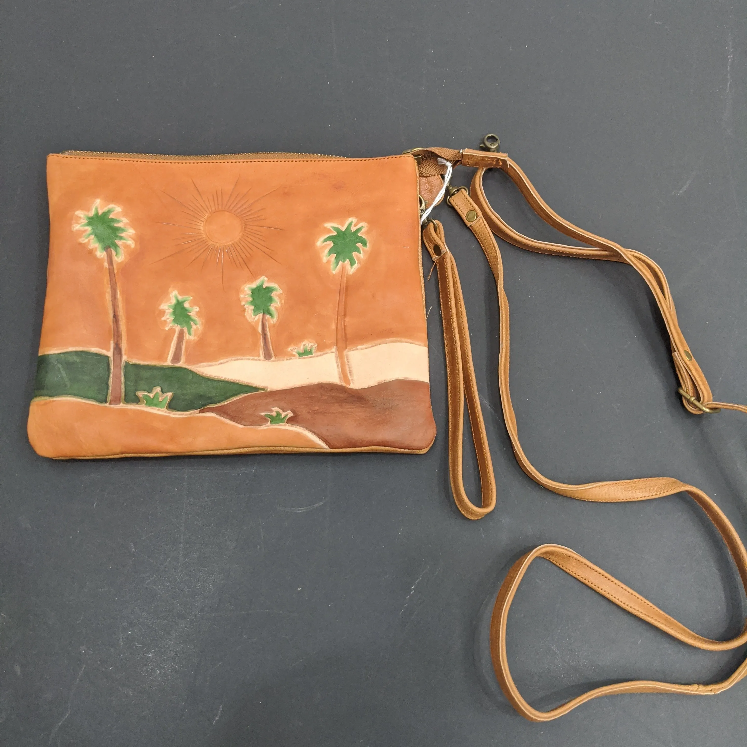 Double Strap Large Clutch Tan Palms