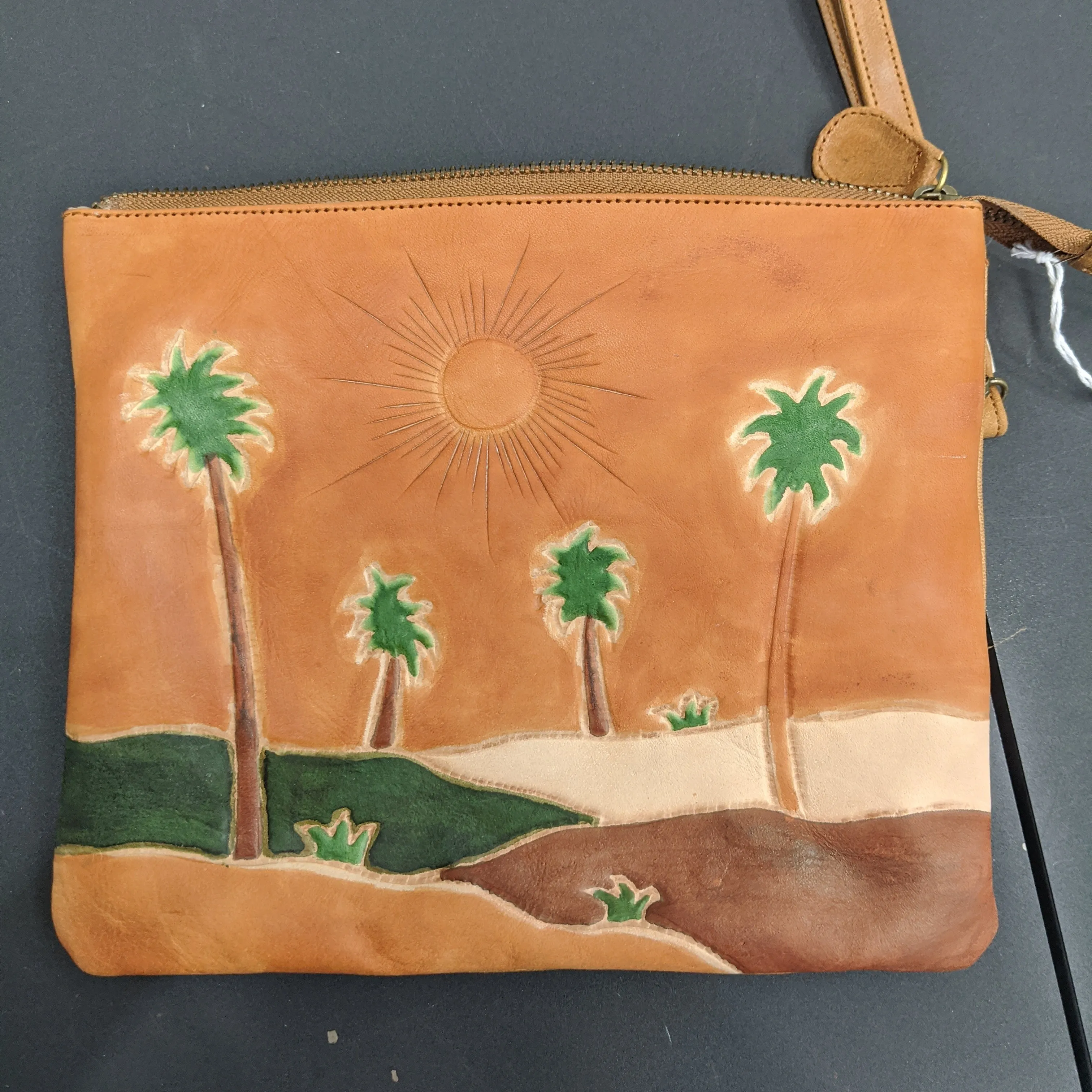 Double Strap Large Clutch Tan Palms