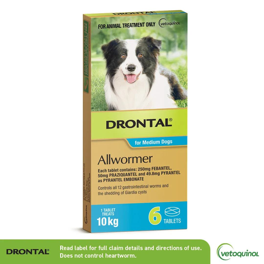 Drontal All Wormer Medium Dog Tablets 10Kg 6 Pack