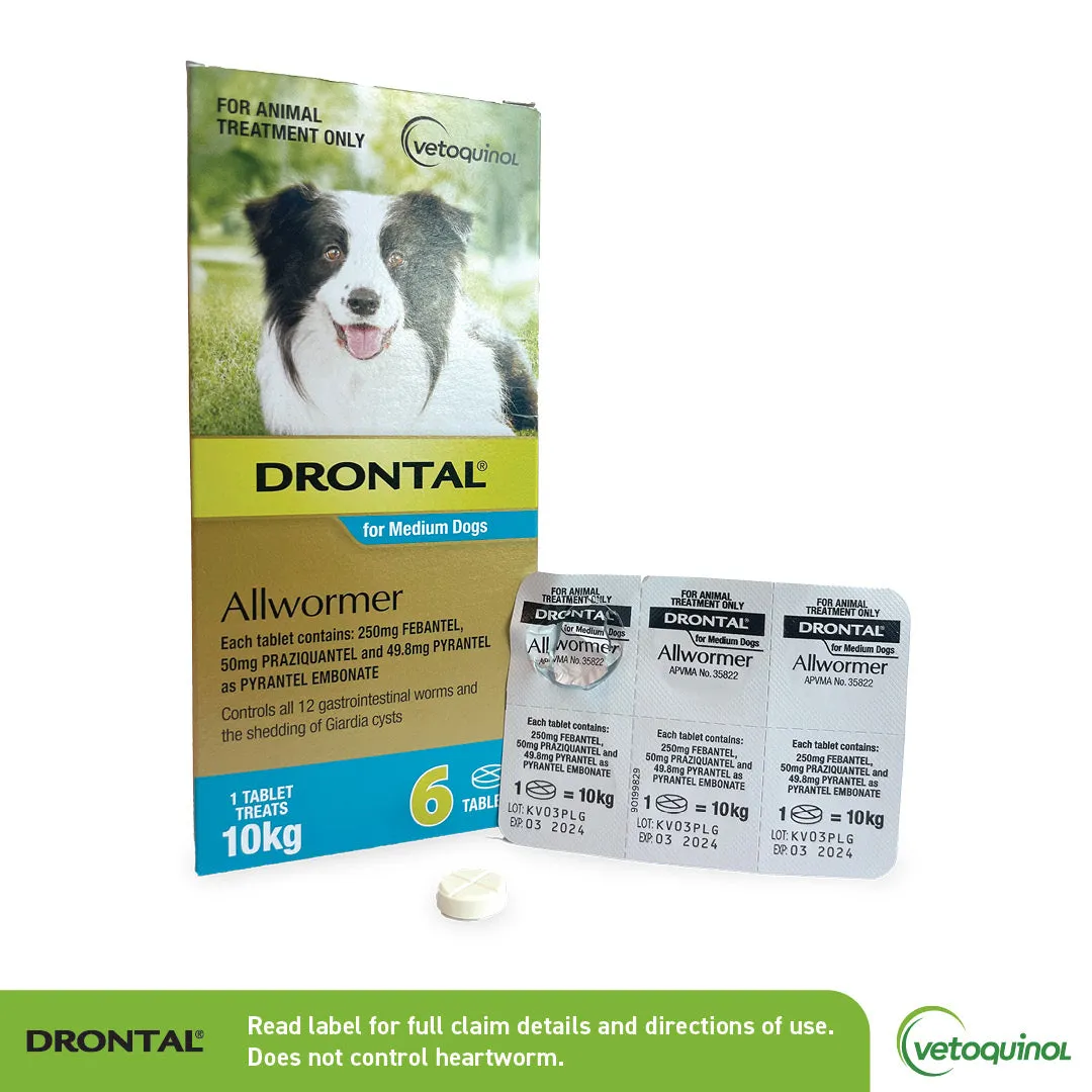 Drontal All Wormer Medium Dog Tablets 10Kg 6 Pack