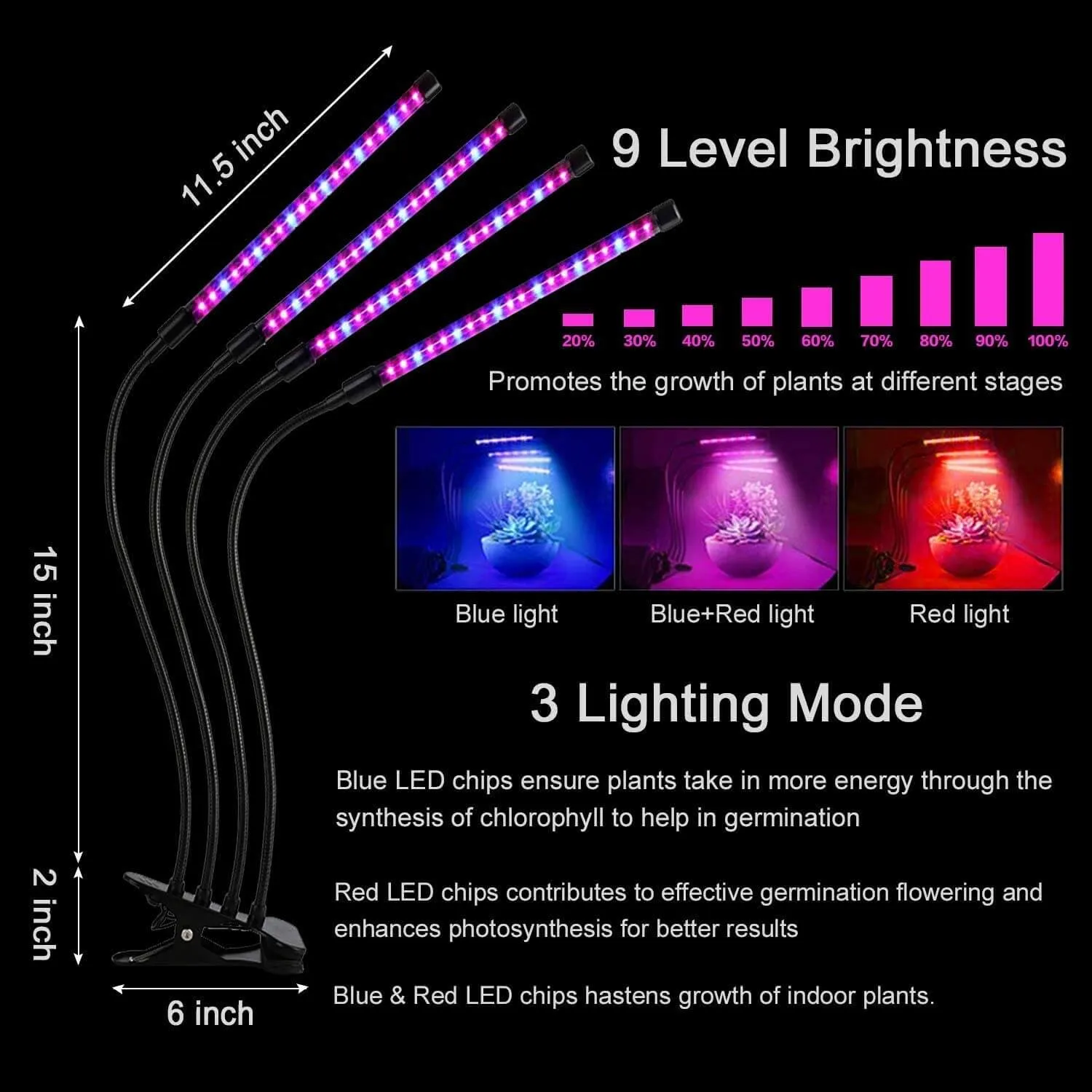 Four Head LED Plant Grow Light Indoor Lamp For Fruit Veg Flowers