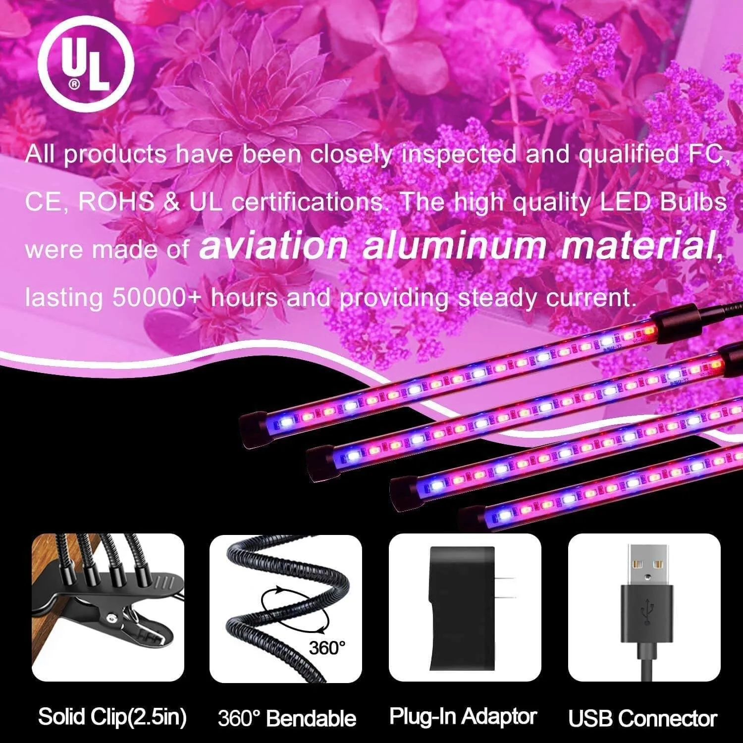 Four Head LED Plant Grow Light Indoor Lamp For Fruit Veg Flowers