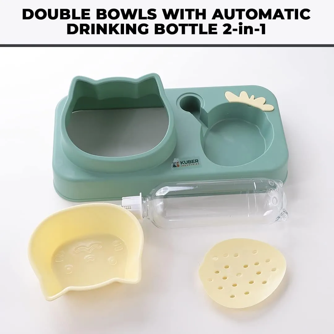 Kuber Industries Animal Feeding Plastic 2 in 1 Pet Bowls | Cat & Dog Bowl | Small/Medium Size Pet Feeding Bowl | Non-Toxic & 100% Safe for Pets (Pack of 3) | Light Green