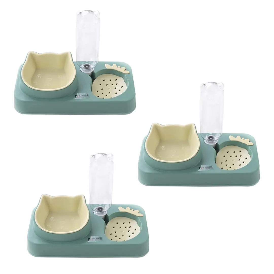 Kuber Industries Animal Feeding Plastic 2 in 1 Pet Bowls | Cat & Dog Bowl | Small/Medium Size Pet Feeding Bowl | Non-Toxic & 100% Safe for Pets (Pack of 3) | Light Green