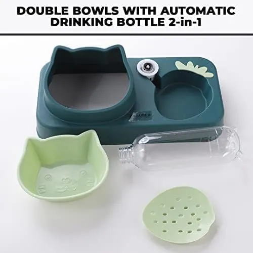 Kuber Industries Animal Feeding Plastic 2 in 1 Pet Bowls | Cat & Dog Bowl | Small/Medium Size Pet Feeding Bowl | Non-Toxic & 100% Safe for Pets (Pack of 4) | Green