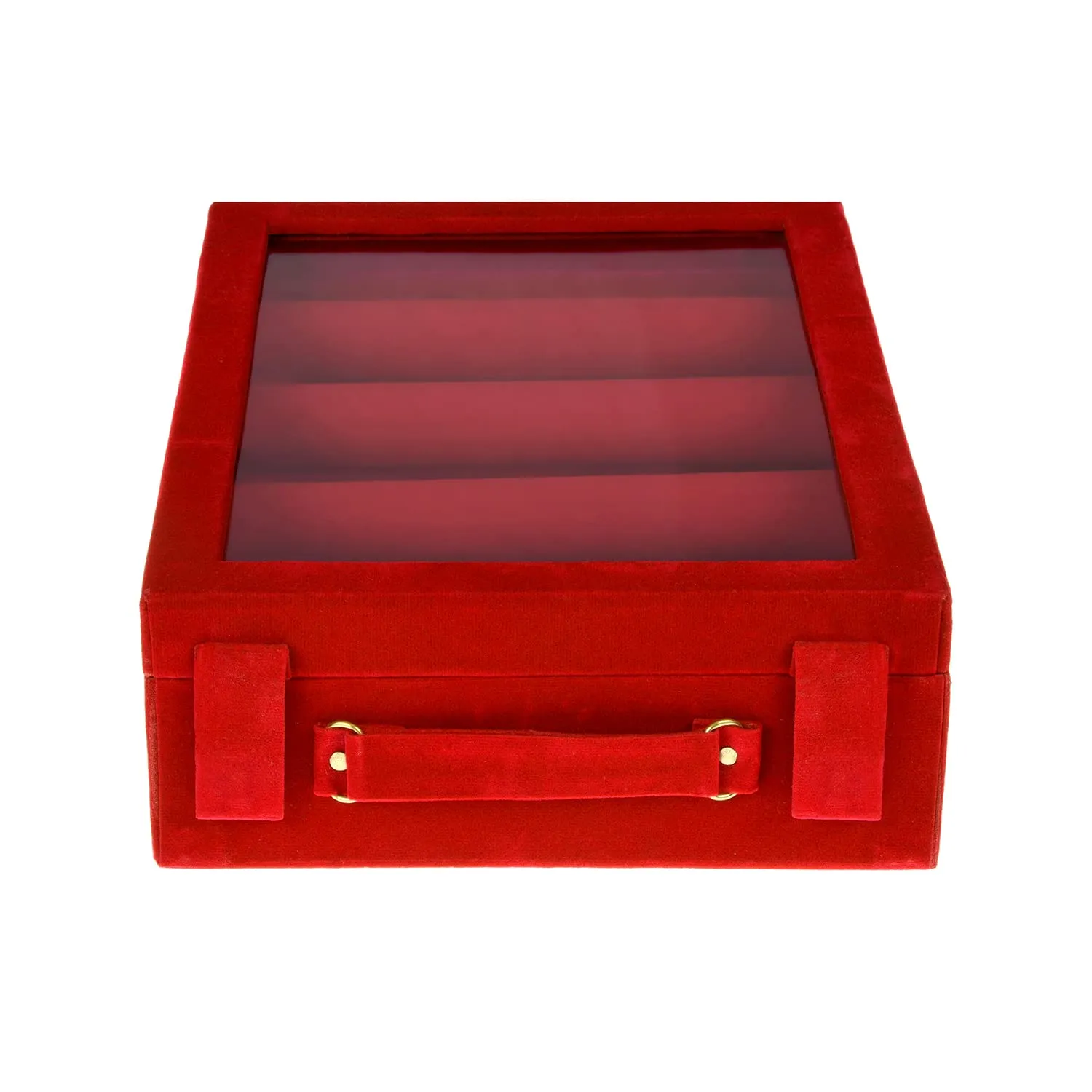 Kuber Industries Rectangular Velvet Wooden Bangle Box|4 Rods & Durable Material|Transparent Window Design|Size 31 x 23 x 9 CM (Maroon)- CTKTC22801