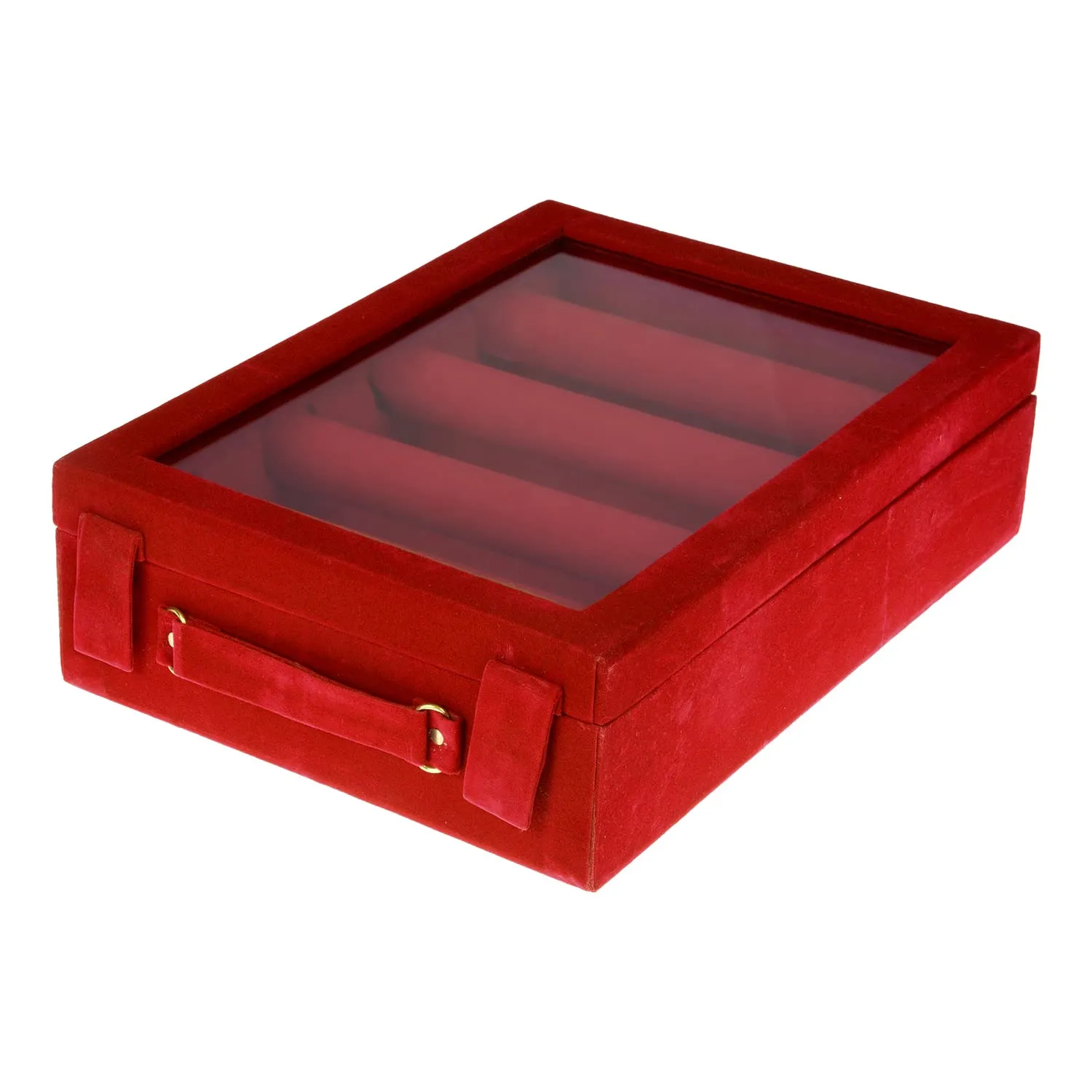 Kuber Industries Rectangular Velvet Wooden Bangle Box|4 Rods & Durable Material|Transparent Window Design|Size 31 x 23 x 9 CM (Maroon)- CTKTC22801