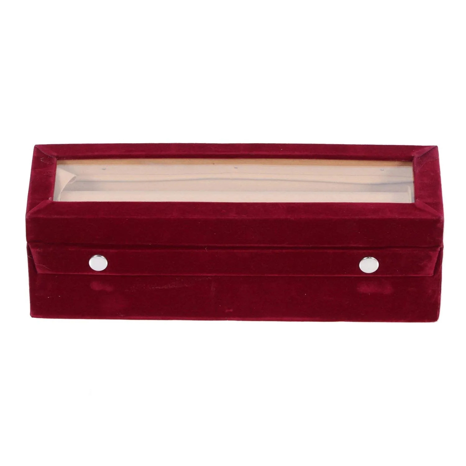 Kuber Industries Wooden One Rod Transparent Velvet Bangle Box|Storage Box, Size 28 x 9 x 9 CM (Maroon)- CTKTC022788(Square)