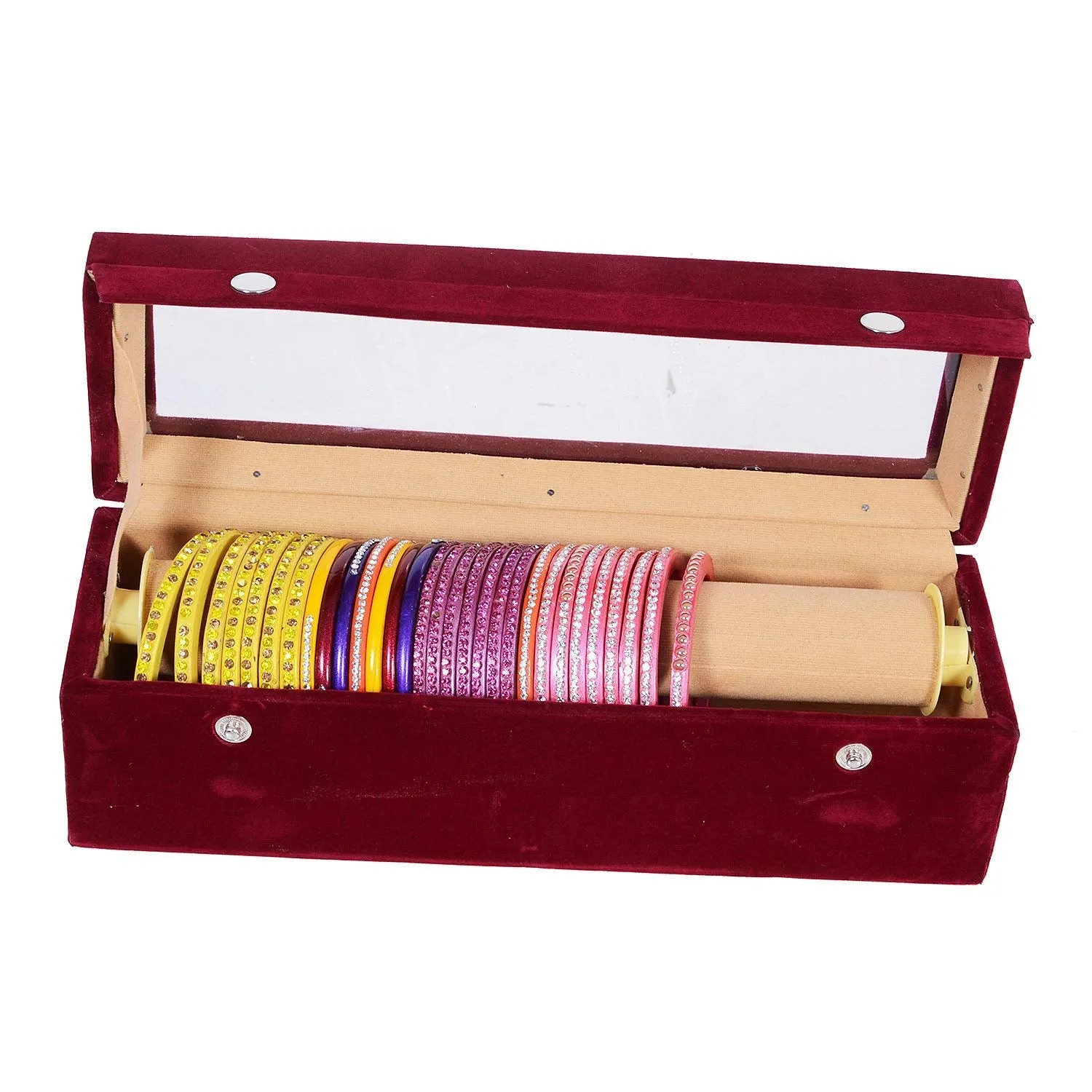 Kuber Industries Wooden One Rod Transparent Velvet Bangle Box|Storage Box, Size 28 x 9 x 9 CM (Maroon)- CTKTC022788(Square)