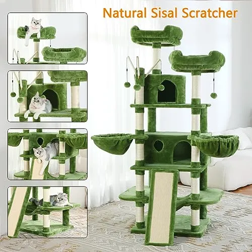 Large Cat Tree 69" Tall Sturdy Cat Tower Heavy Duty Multi Level Big Cat Climbing Stand for Indoor Cats Kittens with Hammock