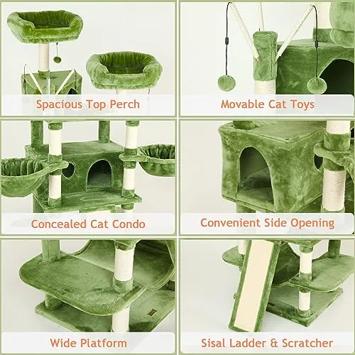 Large Cat Tree 69" Tall Sturdy Cat Tower Heavy Duty Multi Level Big Cat Climbing Stand for Indoor Cats Kittens with Hammock