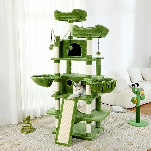 Large Cat Tree 69" Tall Sturdy Cat Tower Heavy Duty Multi Level Big Cat Climbing Stand for Indoor Cats Kittens with Hammock