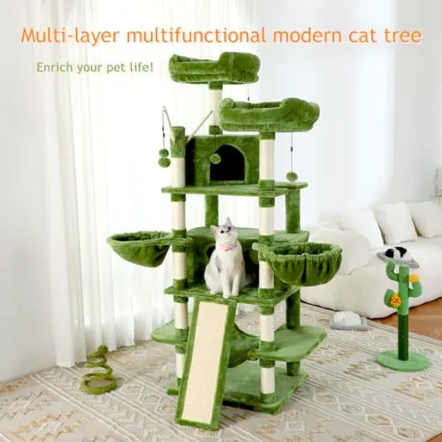 Large Cat Tree 69" Tall Sturdy Cat Tower Heavy Duty Multi Level Big Cat Climbing Stand for Indoor Cats Kittens with Hammock