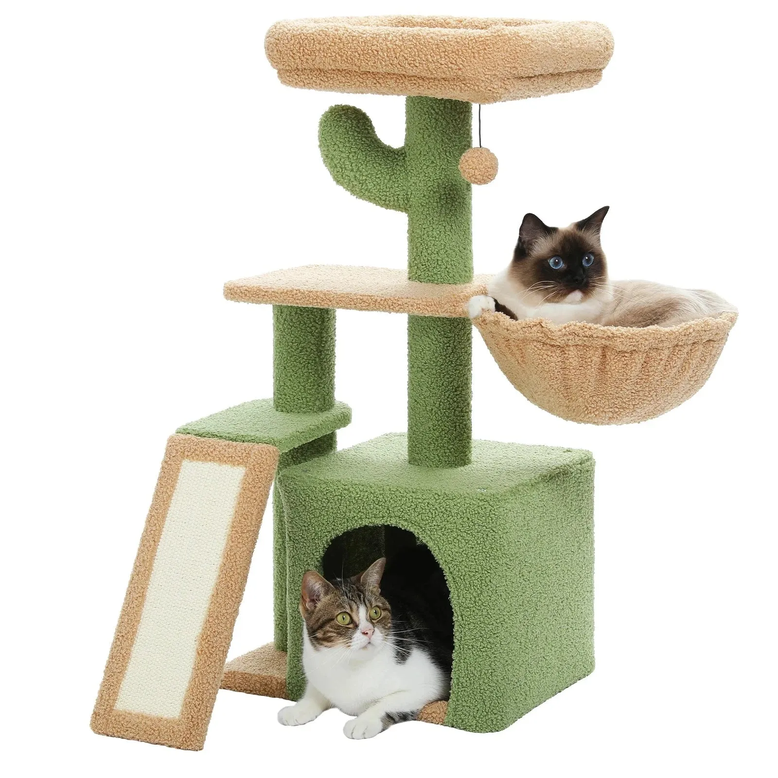 Luxury Indoor Cat Tree with Hammock, Double Condos, and Scratching Posts