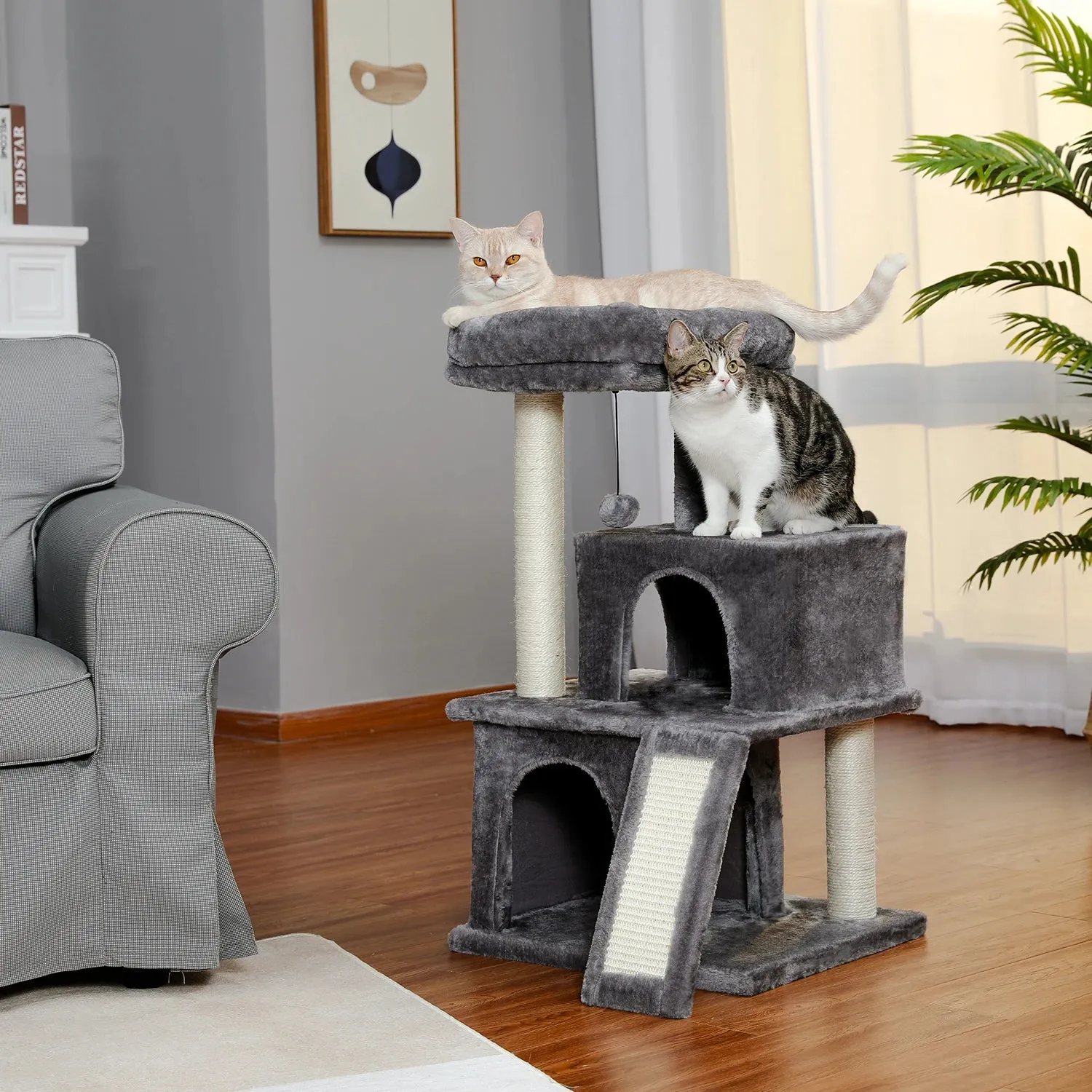 Luxury Indoor Cat Tree with Hammock, Double Condos, and Scratching Posts