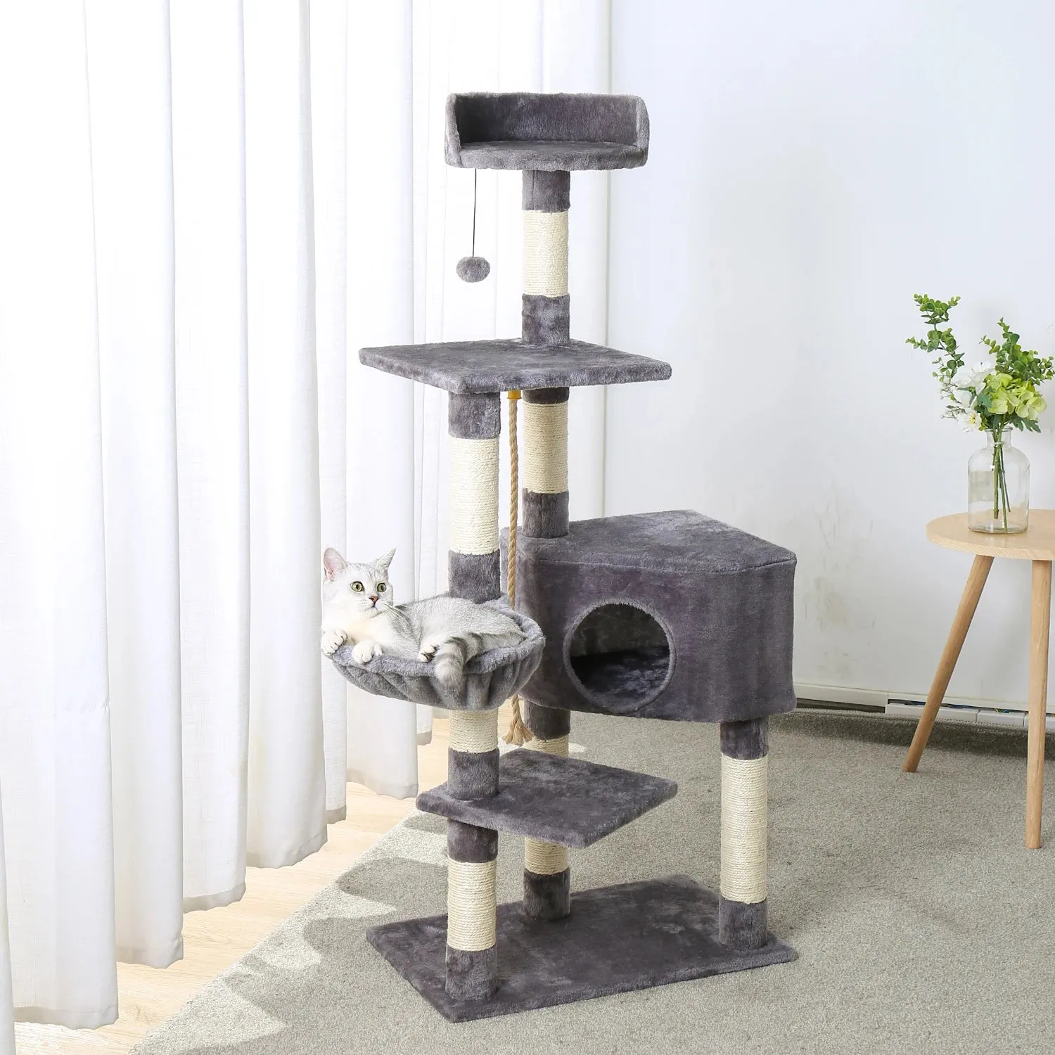 Luxury Indoor Cat Tree with Hammock, Double Condos, and Scratching Posts