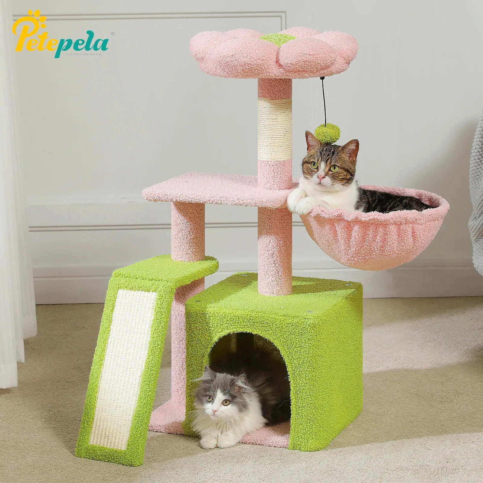 Luxury Indoor Cat Tree with Hammock, Double Condos, and Scratching Posts