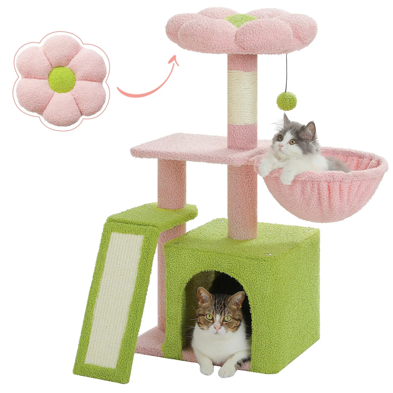 Luxury Indoor Cat Tree with Hammock, Double Condos, and Scratching Posts