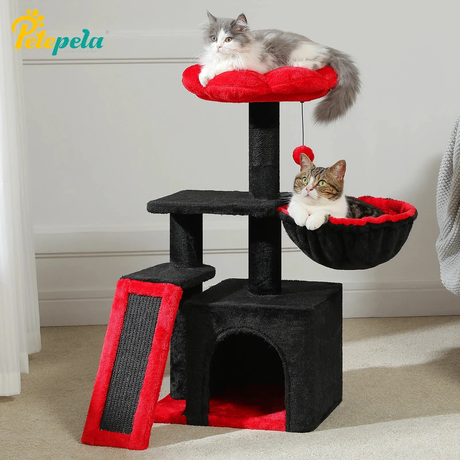 Luxury Indoor Cat Tree with Hammock, Double Condos, and Scratching Posts