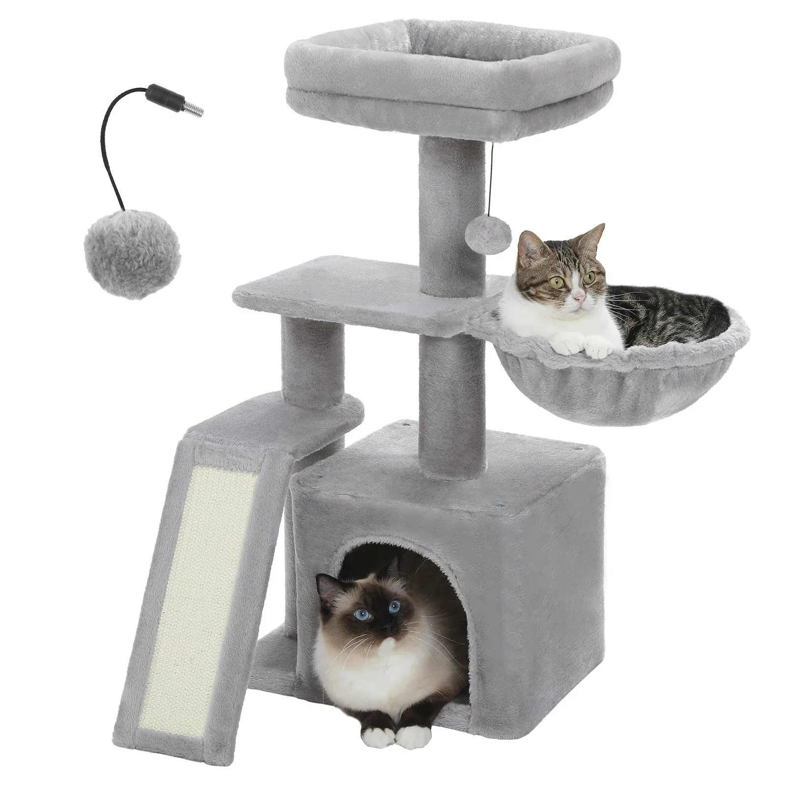 Luxury Indoor Cat Tree with Hammock, Double Condos, and Scratching Posts