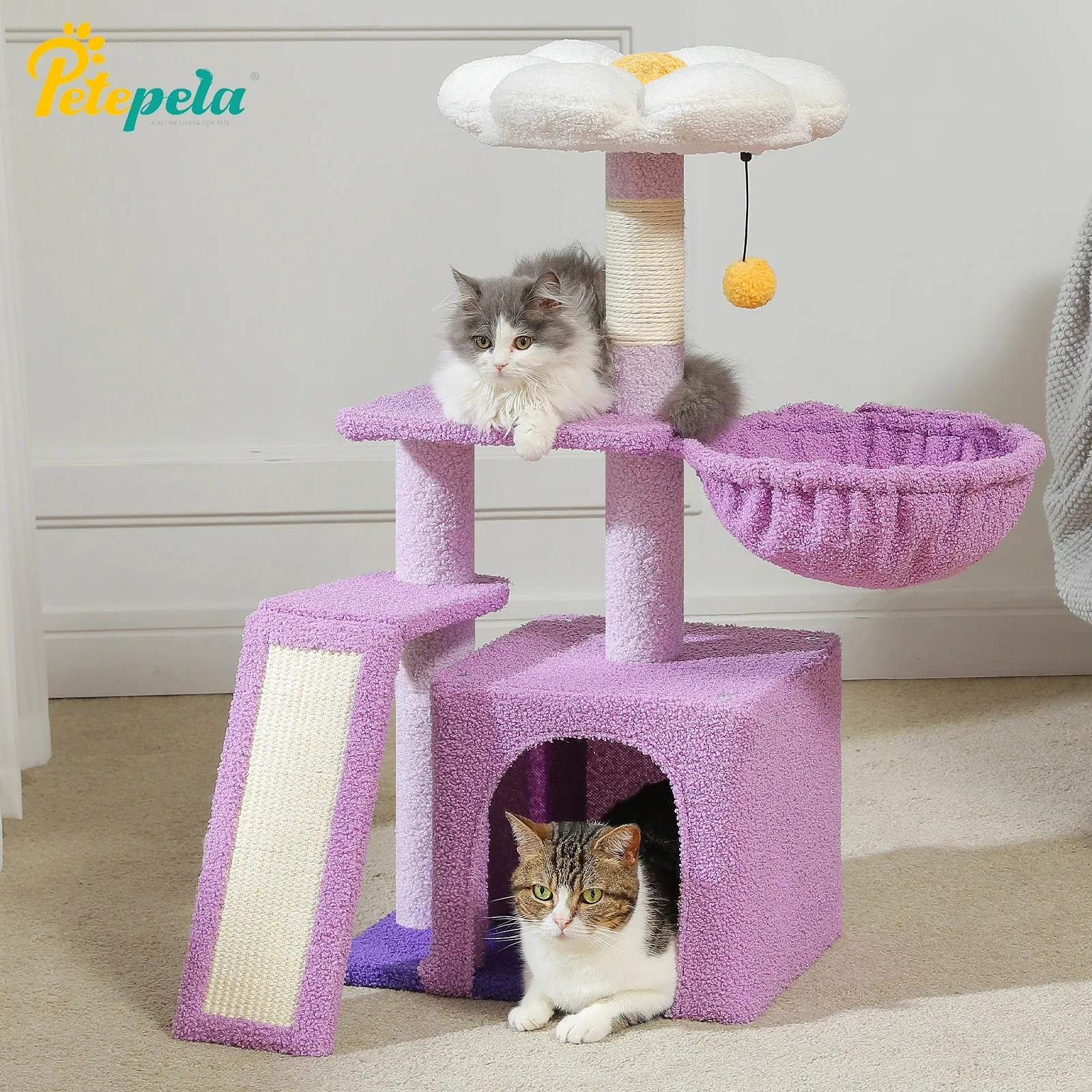 Luxury Indoor Cat Tree with Hammock, Double Condos, and Scratching Posts