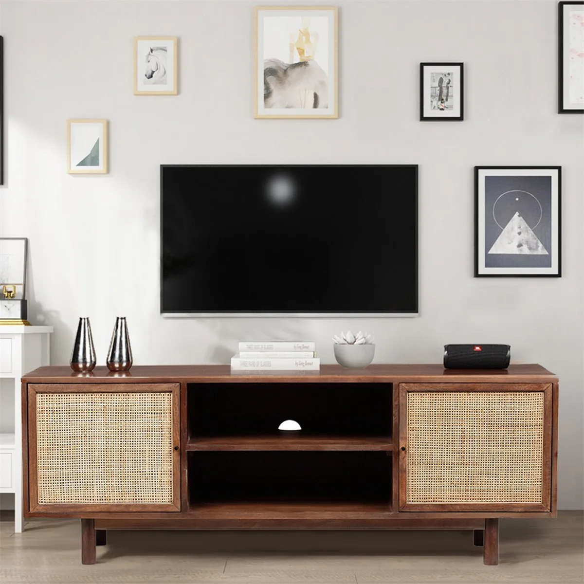 MangoLuxe TV Stand for 55 Inch TV, Modern Entertainment Center with Storage Cabinet,TV Console Table for Living Room, Bedroom,Brown