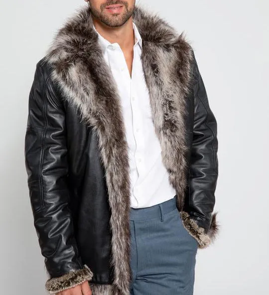 Men’s Shearling Black Leather Jacket