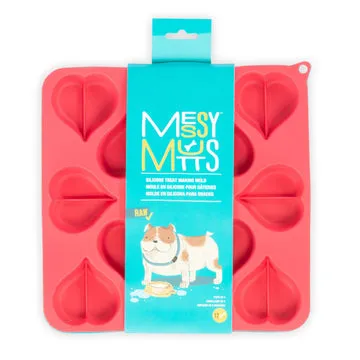 Messy Mutts Heart Shape Silicone Bake and Freeze Dog Treat Maker Molds (Pack of 2: 8.85" x 8.85" (12 heart-shaped cavities) each, Watermelon - Blue)